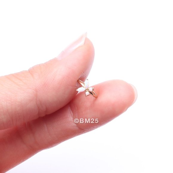 14 Karat Gold Brilliant Fire Opal Dainty Butterfly Bendable Hoop Ring - Picture 2 of 5